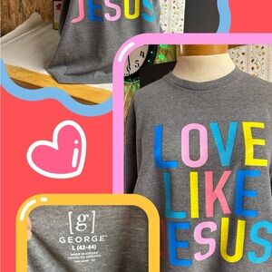 George Gray Short Sleeve Tee with Bright Multi-Color "LOVE LIKE JESUS" LARGE